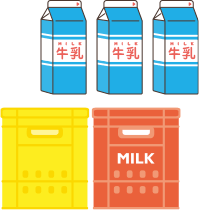 牛乳パックは運搬するための箱にぴったりと収まるサイズ。
